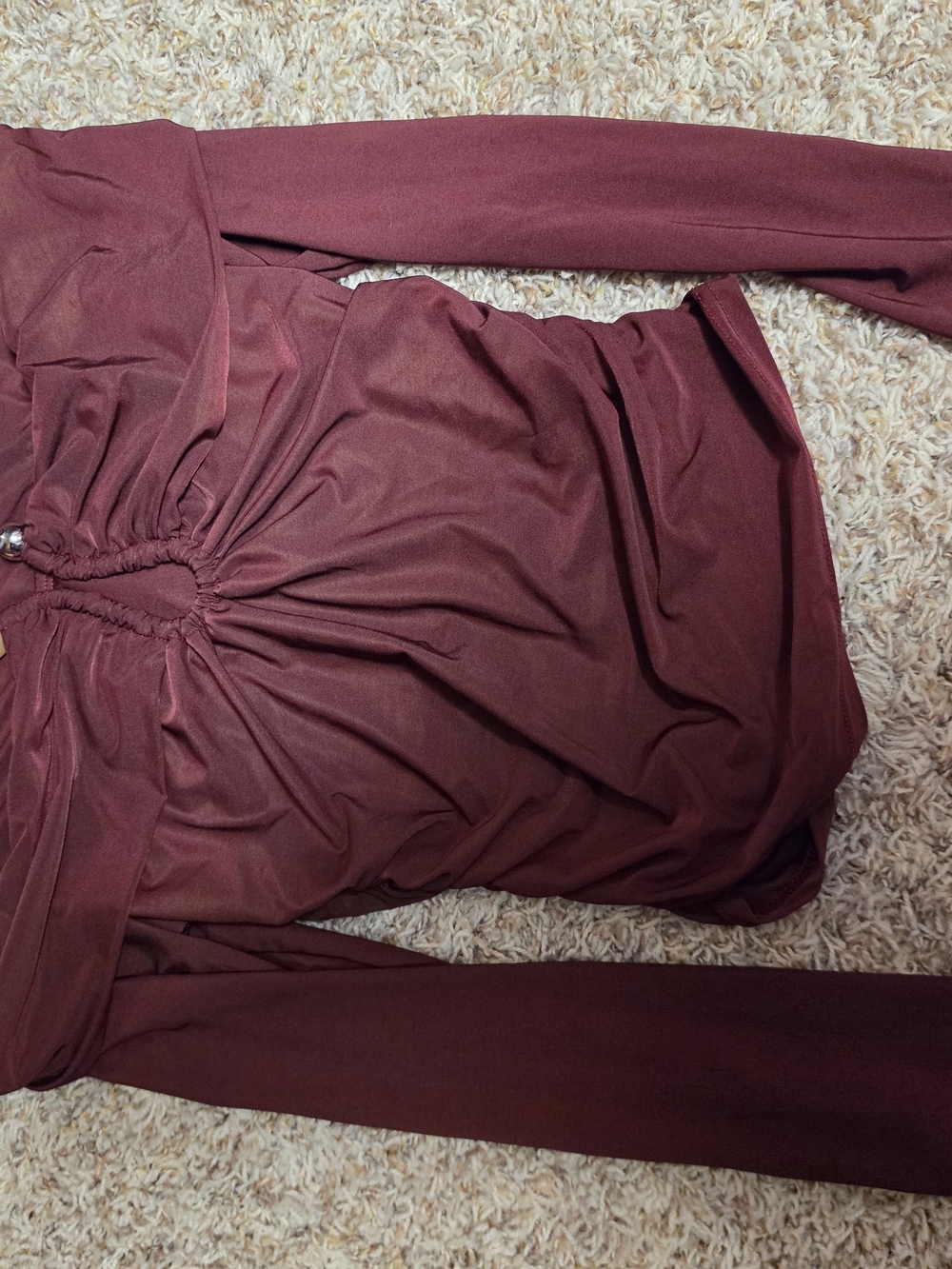 SHEIN Ruched Front Long Sleeve Blouse - Burgundy